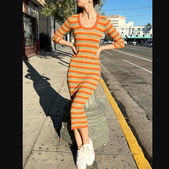 LISA SAYS GAH! Mafalda long sleeve striped midi dress size XS/S - Picture 3 of 12